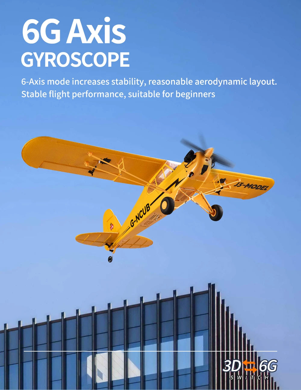New J3-CUB RC Airplane 5CH 2.4G Remote Control Mode1 (Right Hand Throttle) 3D/6G 1406 Brushless Motor Outdoor Foam Fiexd Plane