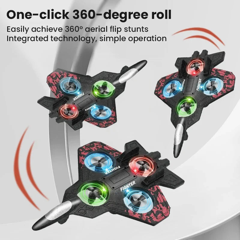 Rc Glider Flying Toy With Light Jet Airplane 2.4G EPP Stunt Remote Control Foam Fighter Plane Toys for Boys Kids Birthday Gifts