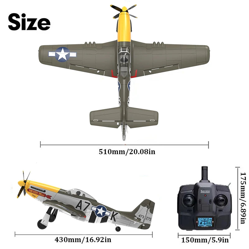 RC Plane 5CH 3D/6G Fixed-wing RC Airplane P51D Mustang RTF for Adults Beginners Easy to Fly Removable Brushless Fighter Helicopt