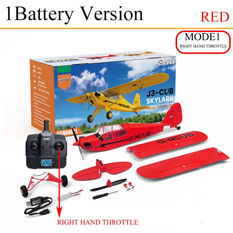 New J3-CUB RC Airplane 5CH 2.4G Remote Control Mode1 (Right Hand Throttle) 3D/6G 1406 Brushless Motor Outdoor Foam Fiexd Plane