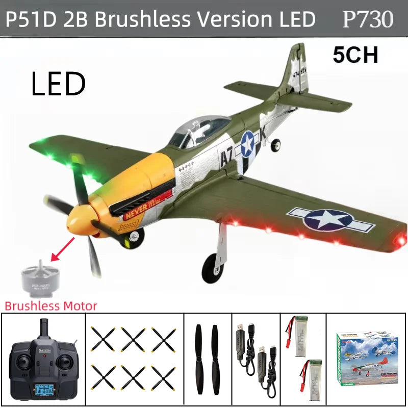 RC Plane 5CH 3D/6G Fixed-wing RC Airplane P51D Mustang RTF for Adults Beginners Easy to Fly Removable Brushless Fighter Helicopt
