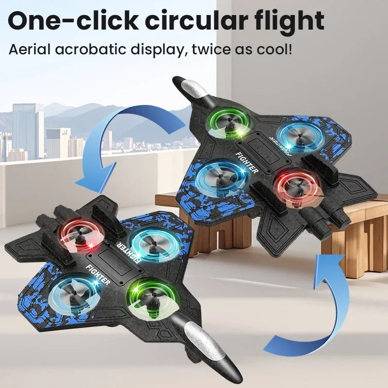 Rc Glider Flying Toy With Light Jet Airplane 2.4G EPP Stunt Remote Control Foam Fighter Plane Toys for Boys Kids Birthday Gifts