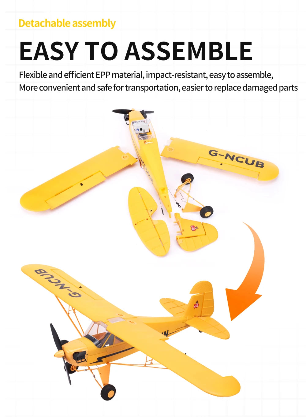 New J3-CUB RC Airplane 5CH 2.4G Remote Control Mode1 (Right Hand Throttle) 3D/6G 1406 Brushless Motor Outdoor Foam Fiexd Plane