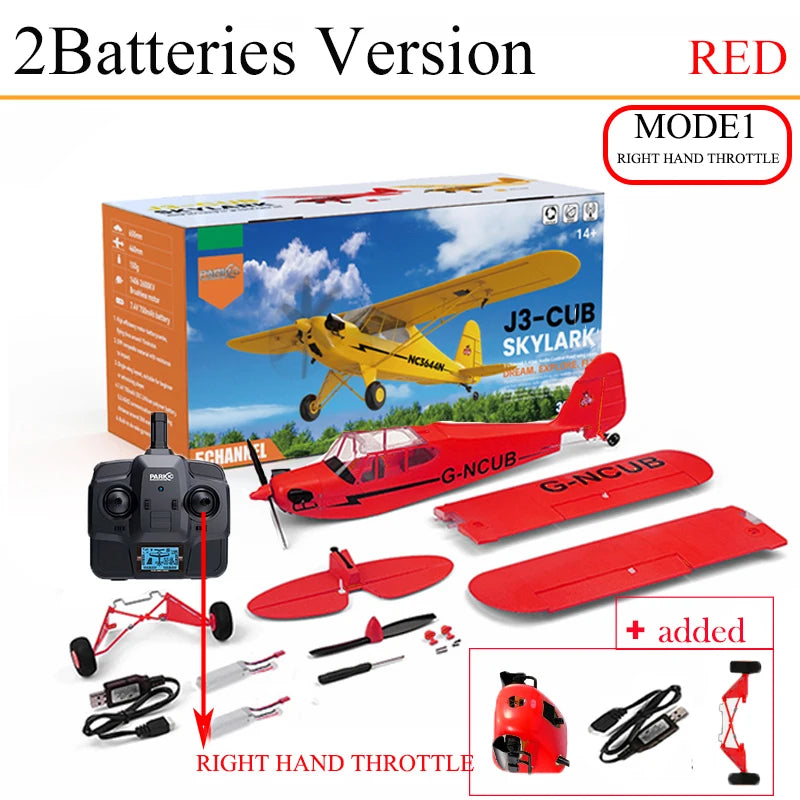 New J3-CUB RC Airplane 5CH 2.4G Remote Control Mode1 (Right Hand Throttle) 3D/6G 1406 Brushless Motor Outdoor Foam Fiexd Plane